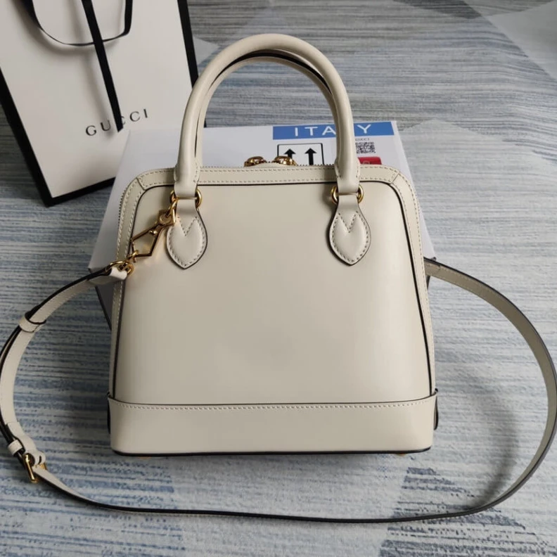 Replica bags lv Leather t Gucci Horsebit 1955 Small Top Handle Bag in White Leather