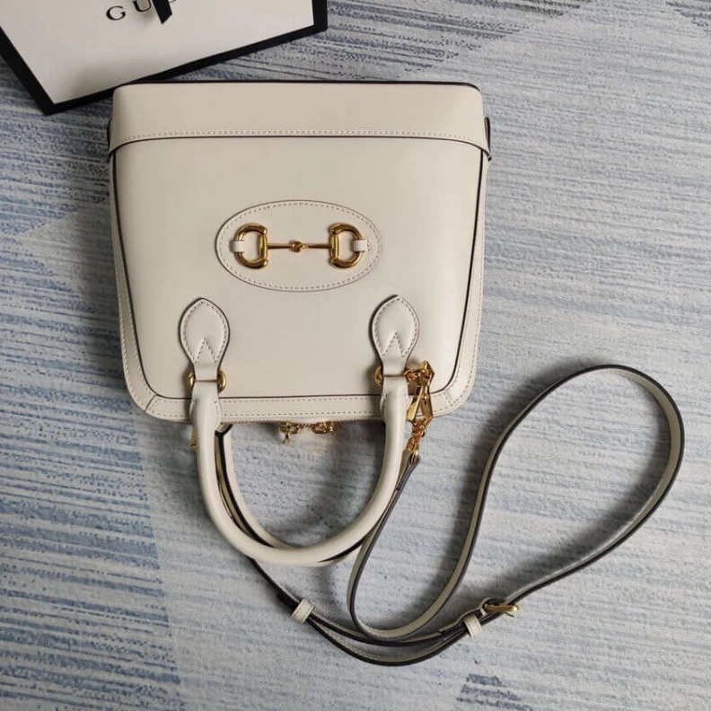 Replica bags lv Leather t Gucci Horsebit 1955 Small Top Handle Bag in White Leather