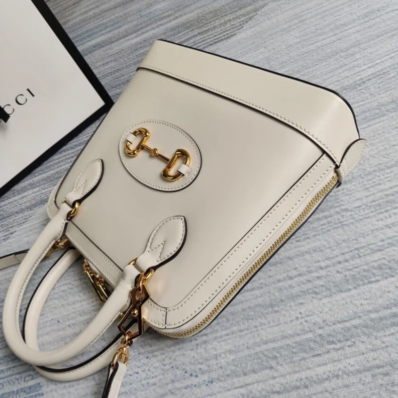 Replica bags lv Leather t Gucci Horsebit 1955 Small Top Handle Bag in White Leather