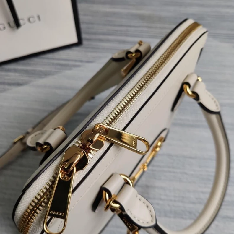 Replica bags lv Leather t Gucci Horsebit 1955 Small Top Handle Bag in White Leather