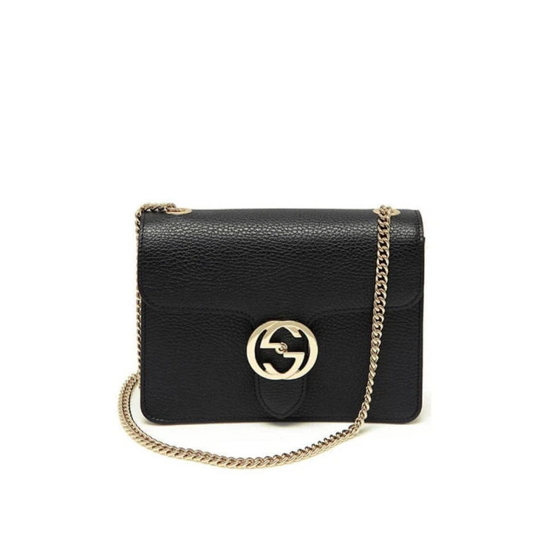 25 x 15 x Gucci Interlocking Chain Leather Cross Body Bag Black