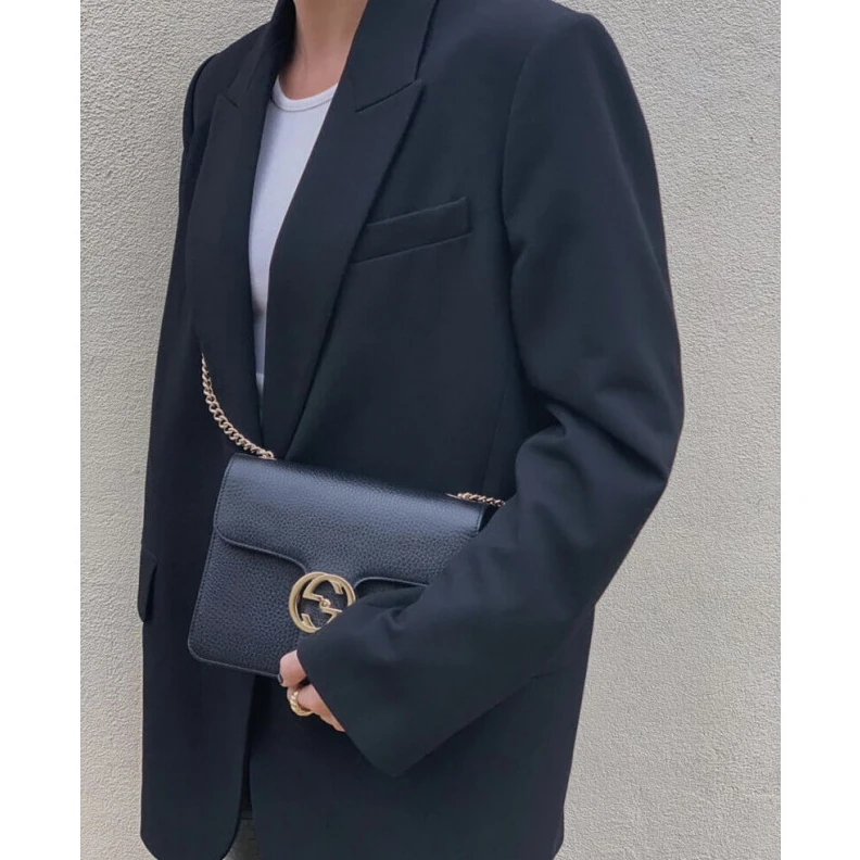 Louis vuitton locations 25 x 15 x Gucci Interlocking Chain Leather Cross Body Bag Black