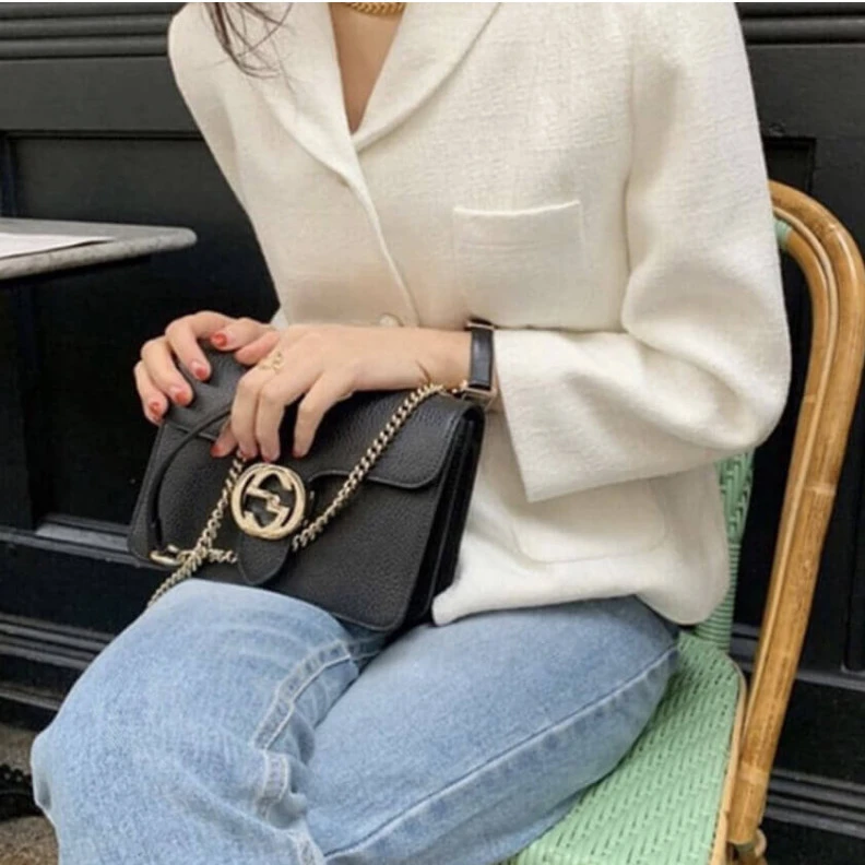 Louis vuitton locations 25 x 15 x Gucci Interlocking Chain Leather Cross Body Bag Black