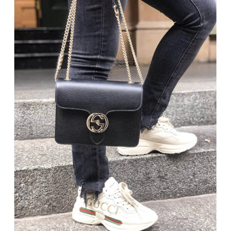 Louis vuitton locations 25 x 15 x Gucci Interlocking Chain Leather Cross Body Bag Black