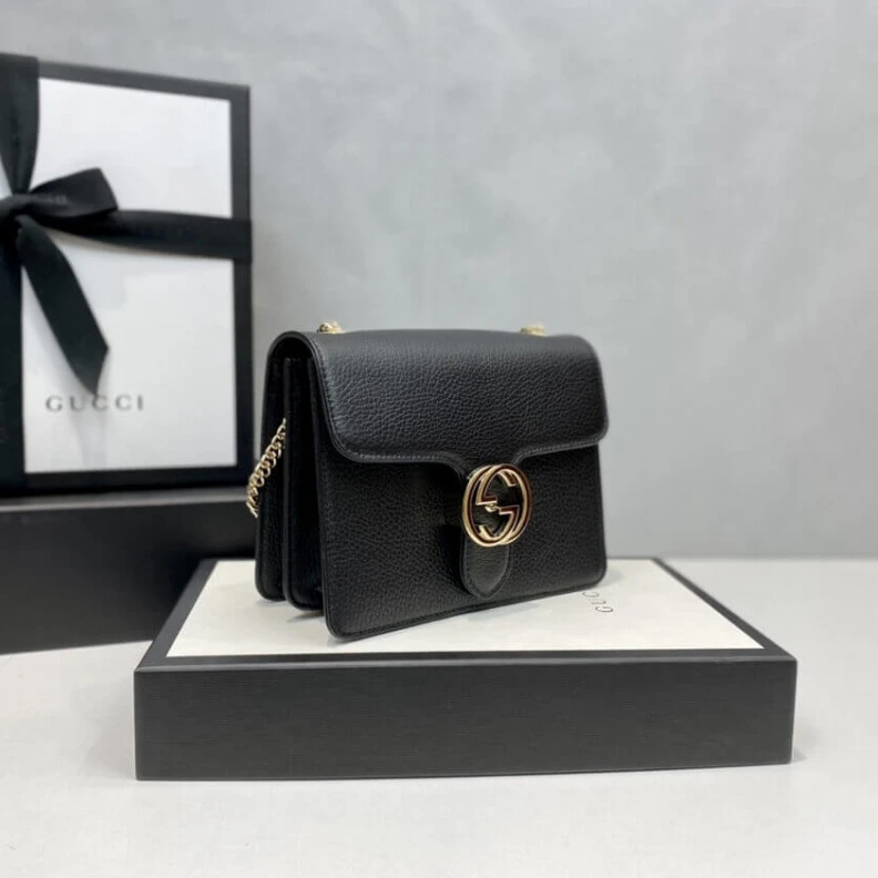 Louis vuitton locations 25 x 15 x Gucci Interlocking Chain Leather Cross Body Bag Black