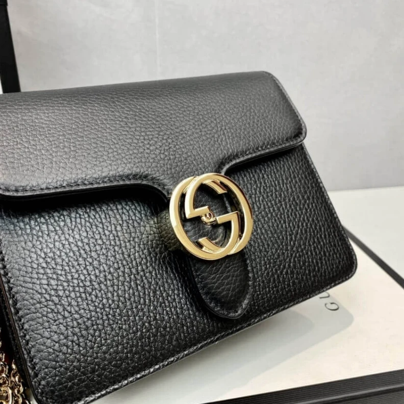 Louis vuitton locations 25 x 15 x Gucci Interlocking Chain Leather Cross Body Bag Black