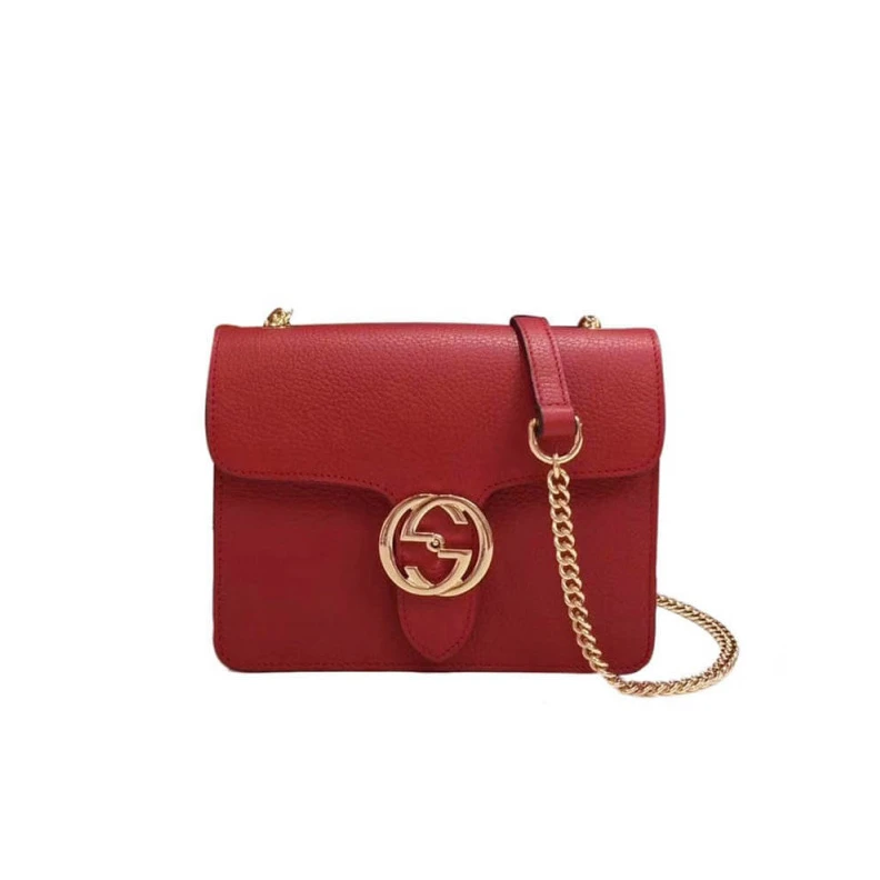 Two Inter Gucci Interlocking Chain Leather Cross Body Bag Red