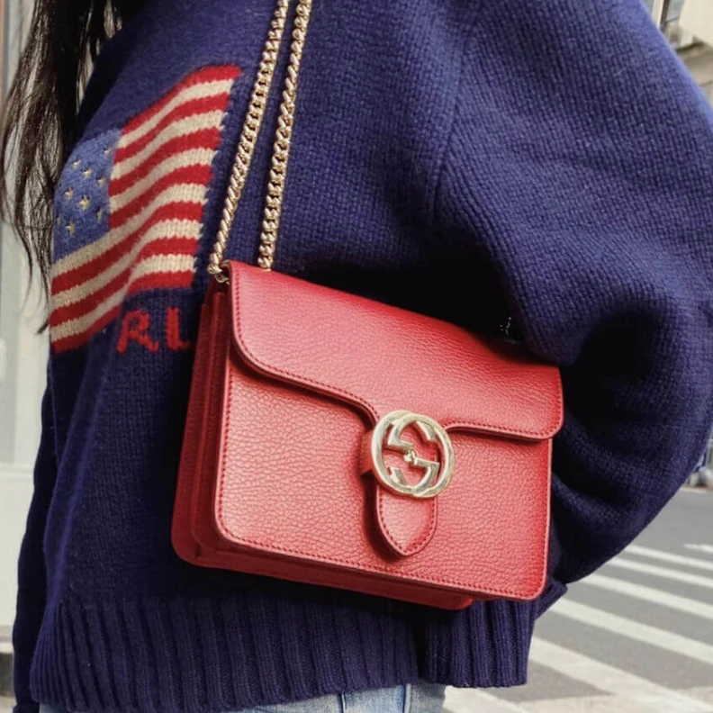 Replica bags Two Inter Gucci Interlocking Chain Leather Cross Body Bag Red
