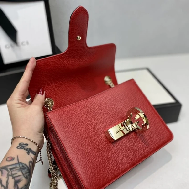 Replica bags Two Inter Gucci Interlocking Chain Leather Cross Body Bag Red