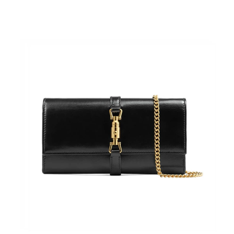 Goldtoned Gucci Jackie 1961 Black Calfskin Chain Wallet