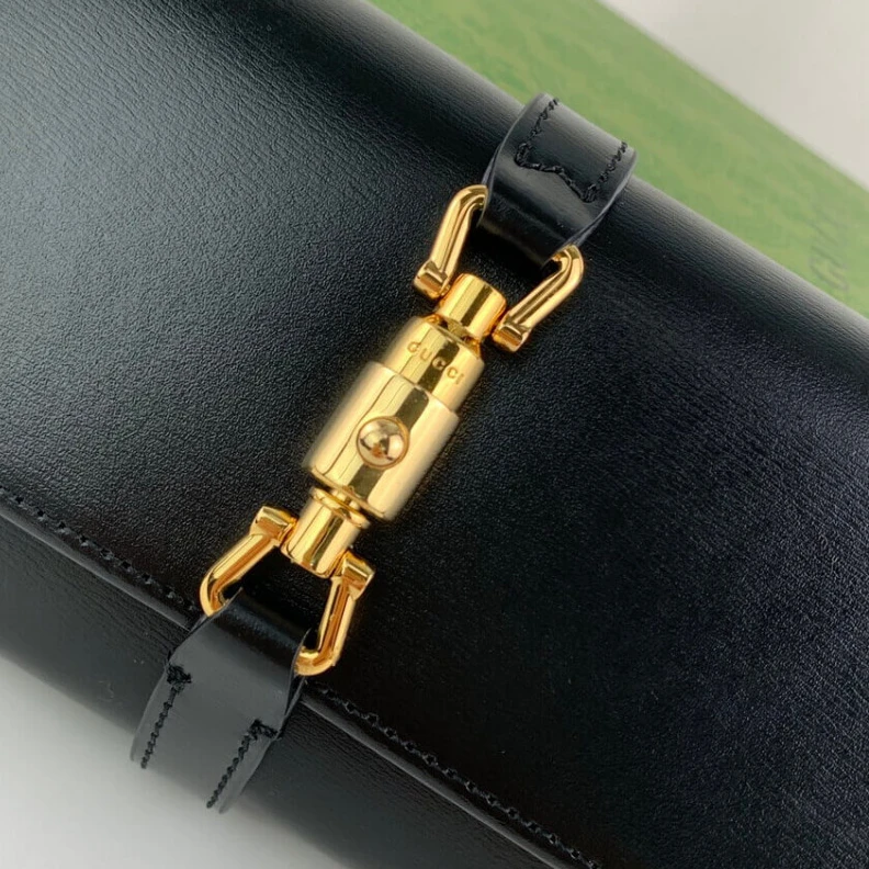 Replica bag Goldtoned Gucci Jackie 1961 Black Calfskin Chain Wallet