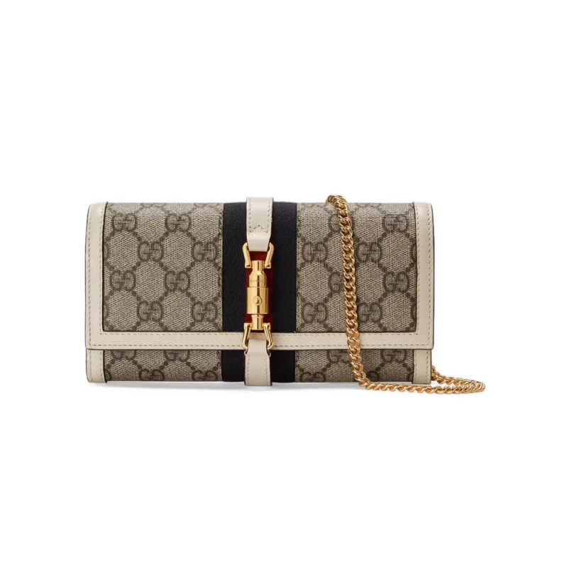 Blue and Gucci Jackie 1961 Chain Wallet White