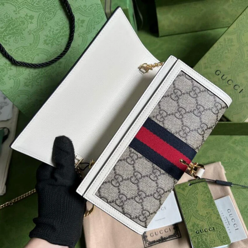 Kitlife Blue and Gucci Jackie 1961 Chain Wallet White