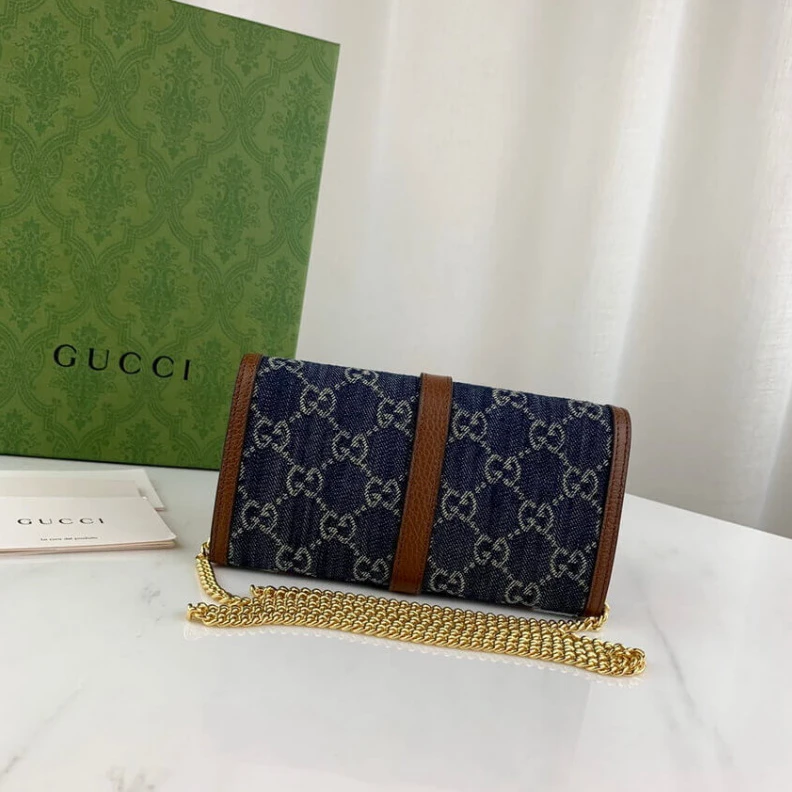 Kitlife ru Piston de Gucci Jackie 1961 Chain Wallet in Blue Denim