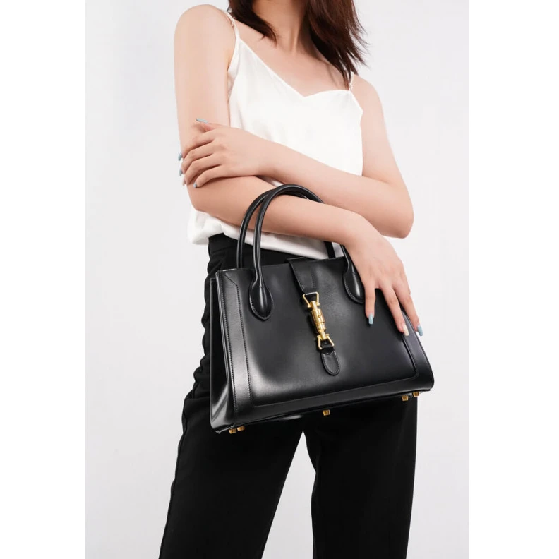 Replica bags Internal: Gucci Jackie 1961 Medium Tote Bag in Black Leather