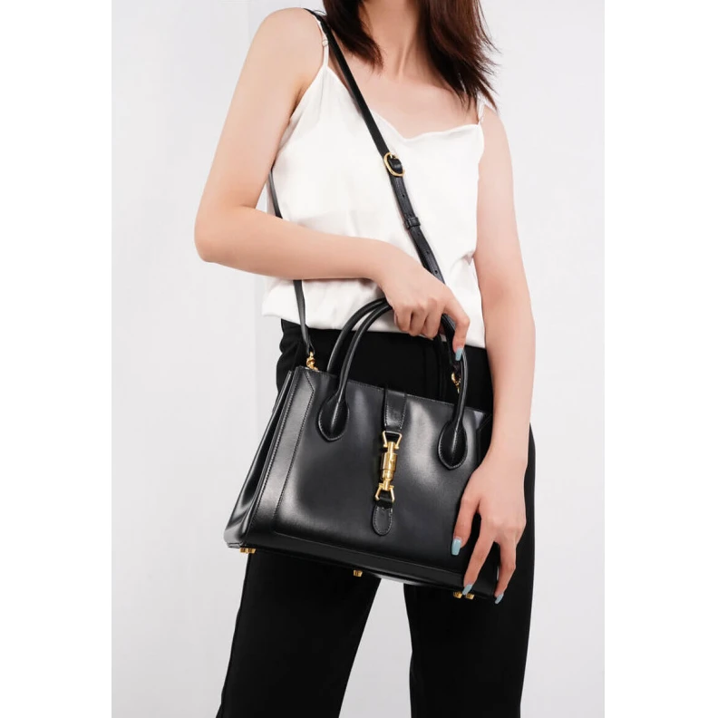 Replica bags Internal: Gucci Jackie 1961 Medium Tote Bag in Black Leather