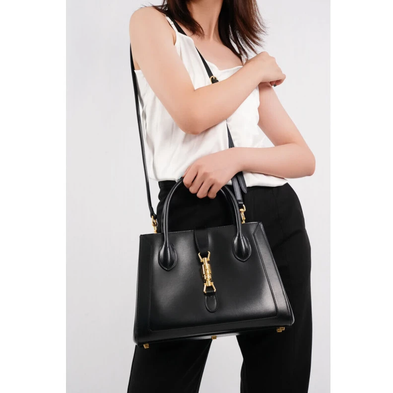 Replica bags Internal: Gucci Jackie 1961 Medium Tote Bag in Black Leather