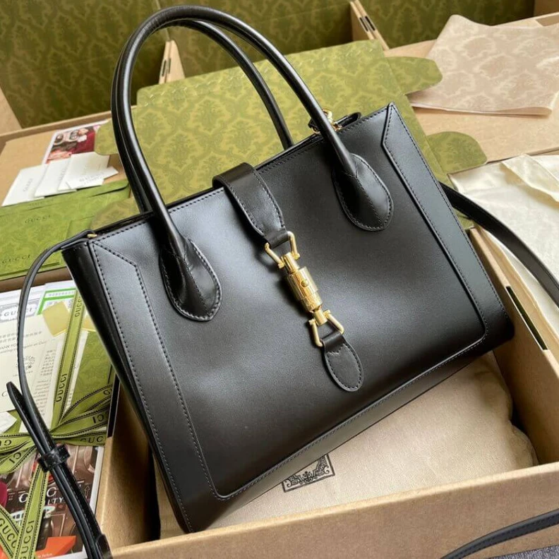 Replica bags Internal: Gucci Jackie 1961 Medium Tote Bag in Black Leather