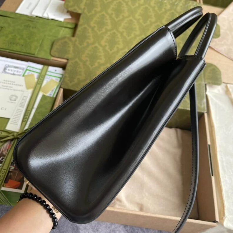 Replica bags Internal: Gucci Jackie 1961 Medium Tote Bag in Black Leather