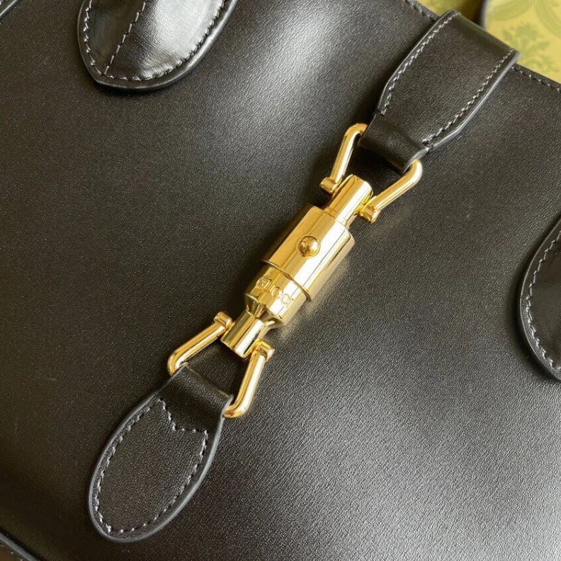 Replica bags Internal: Gucci Jackie 1961 Medium Tote Bag in Black Leather
