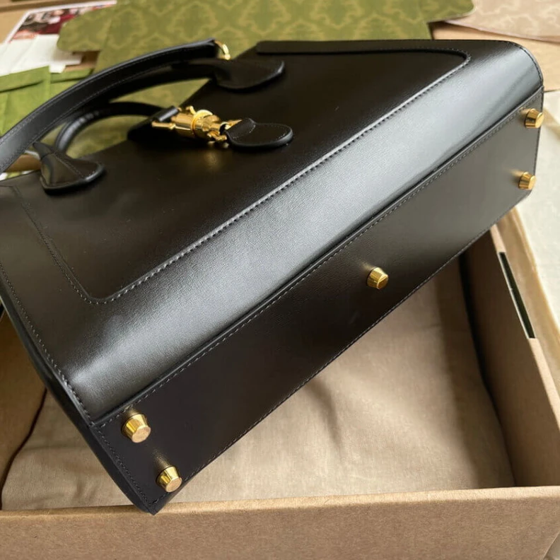 Replica bags Internal: Gucci Jackie 1961 Medium Tote Bag in Black Leather