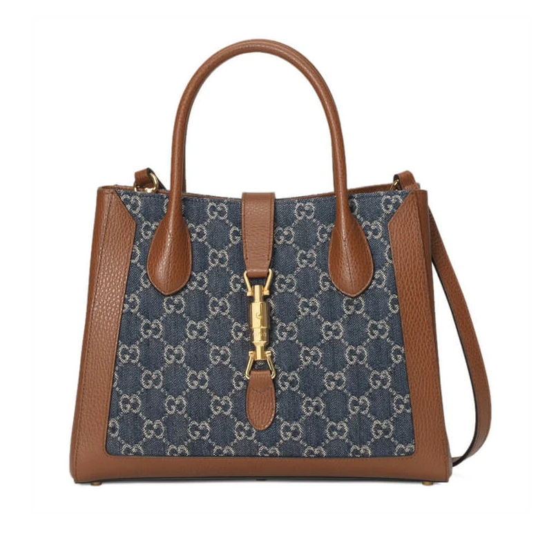 Detachabl Gucci Jackie 1961 Medium Tote Bag in Blue Denim