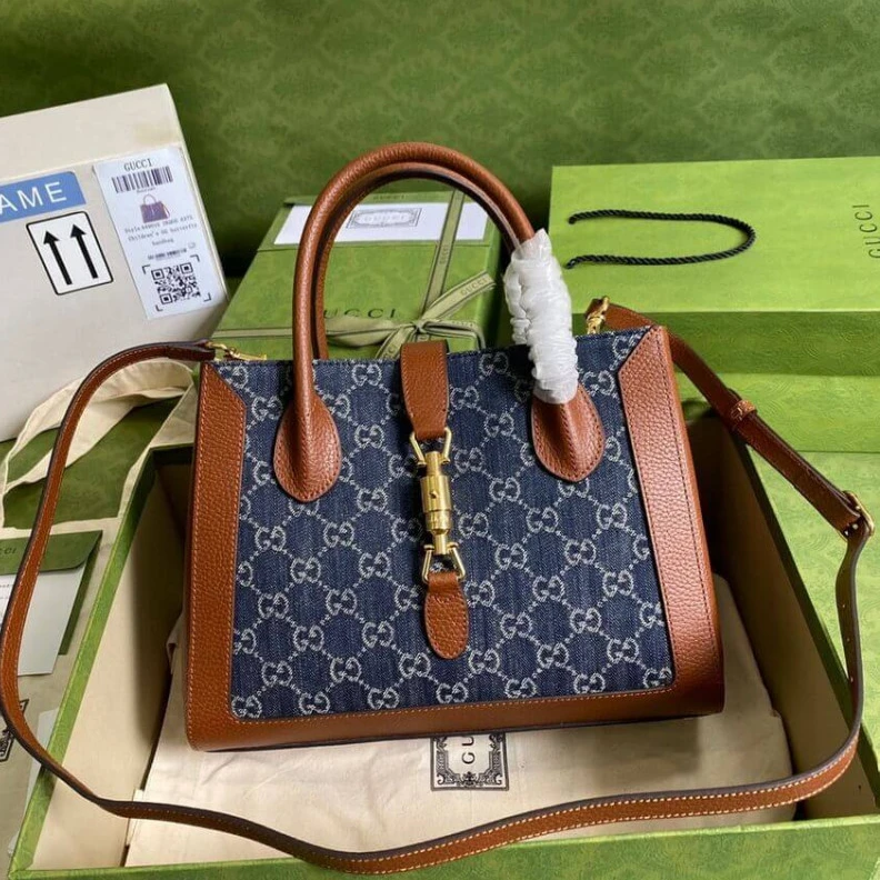Replica bag Detachabl Gucci Jackie 1961 Medium Tote Bag in Blue Denim
