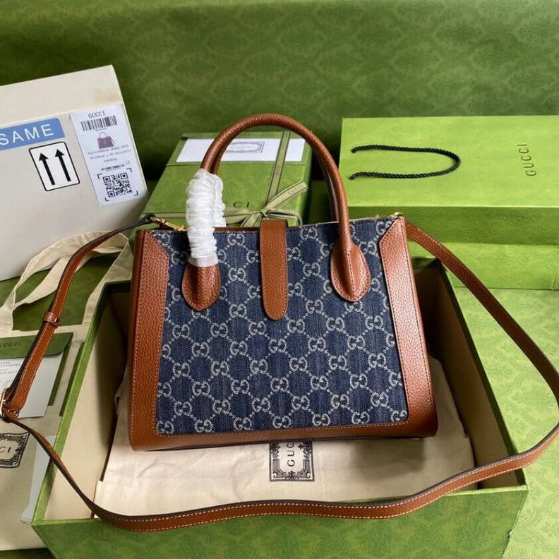 Replica bag Detachabl Gucci Jackie 1961 Medium Tote Bag in Blue Denim