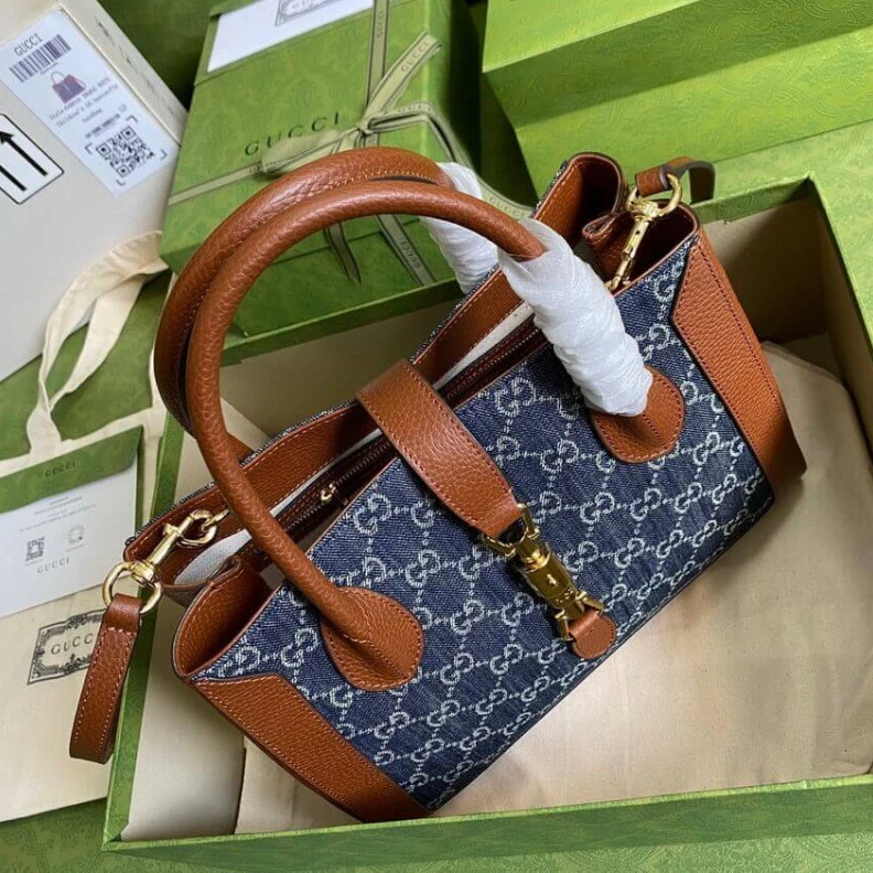 Replica bag Detachabl Gucci Jackie 1961 Medium Tote Bag in Blue Denim