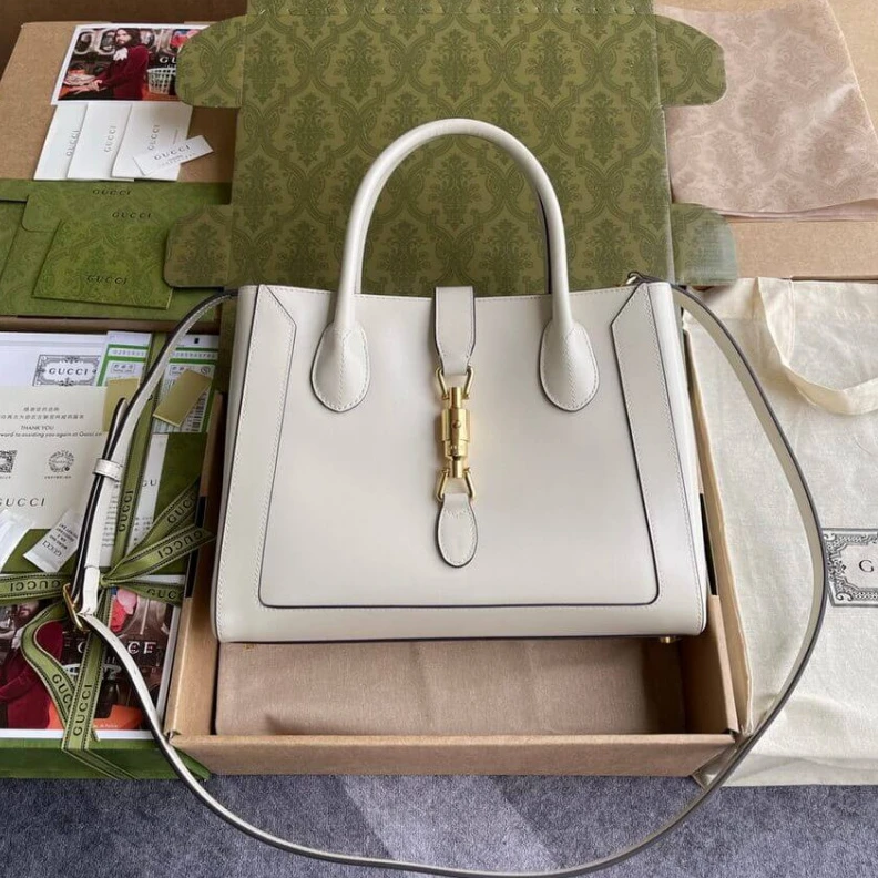 Kitlife Gucci Jackie 1961 Medium Tote Bag in White Leather