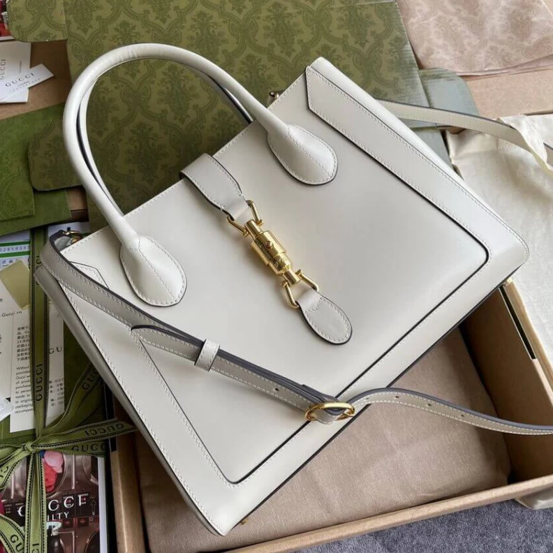 Kitlife Gucci Jackie 1961 Medium Tote Bag in White Leather
