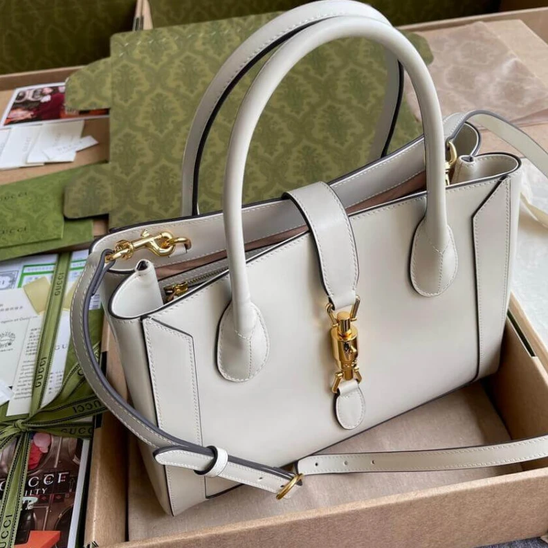 Kitlife Gucci Jackie 1961 Medium Tote Bag in White Leather