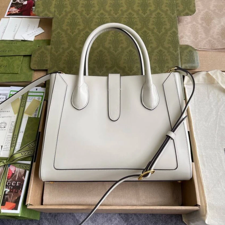 Kitlife Gucci Jackie 1961 Medium Tote Bag in White Leather