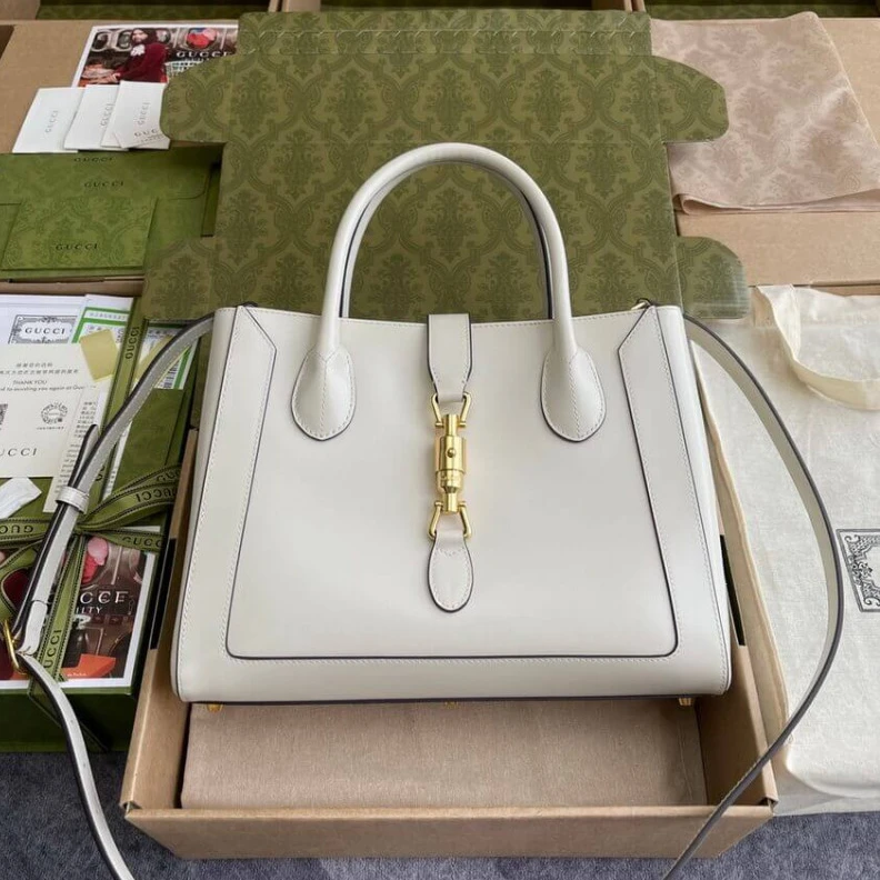Kitlife Gucci Jackie 1961 Medium Tote Bag in White Leather