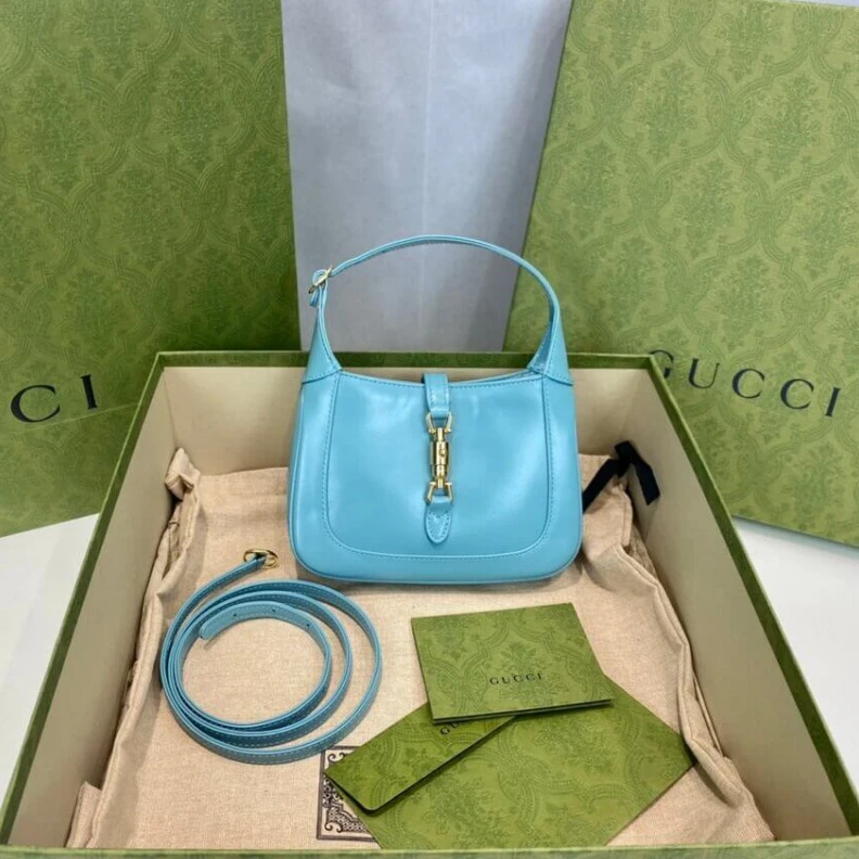 Top lv Light blu Gucci Jackie 1961 Mini Hobo Bag In Blue Leather