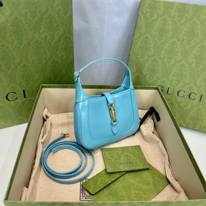 Top lv Light blu Gucci Jackie 1961 Mini Hobo Bag In Blue Leather