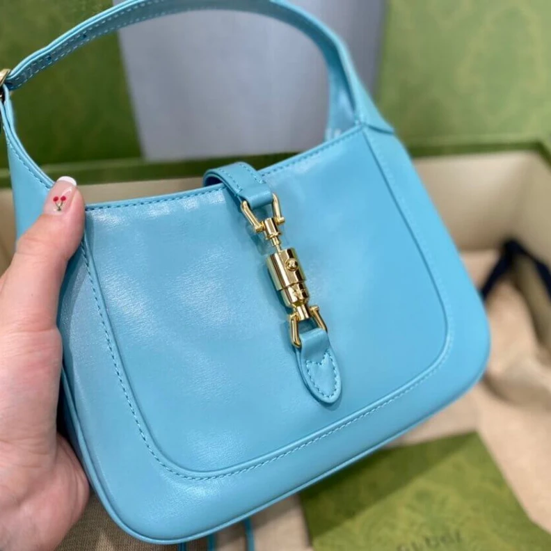 Top lv Light blu Gucci Jackie 1961 Mini Hobo Bag In Blue Leather