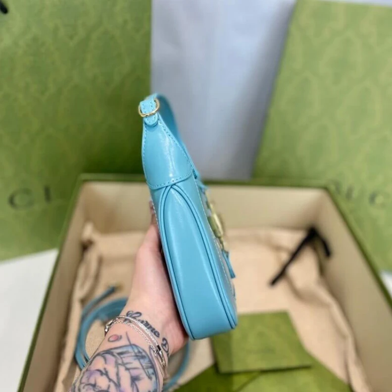 Top lv Light blu Gucci Jackie 1961 Mini Hobo Bag In Blue Leather