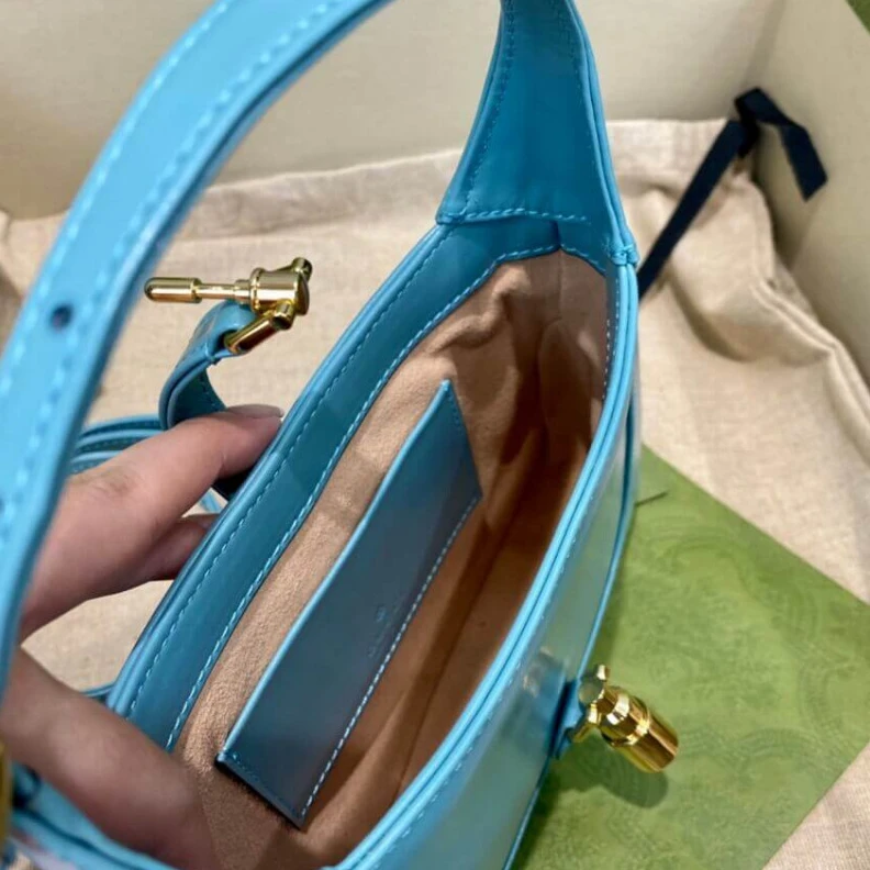 Top lv Light blu Gucci Jackie 1961 Mini Hobo Bag In Blue Leather