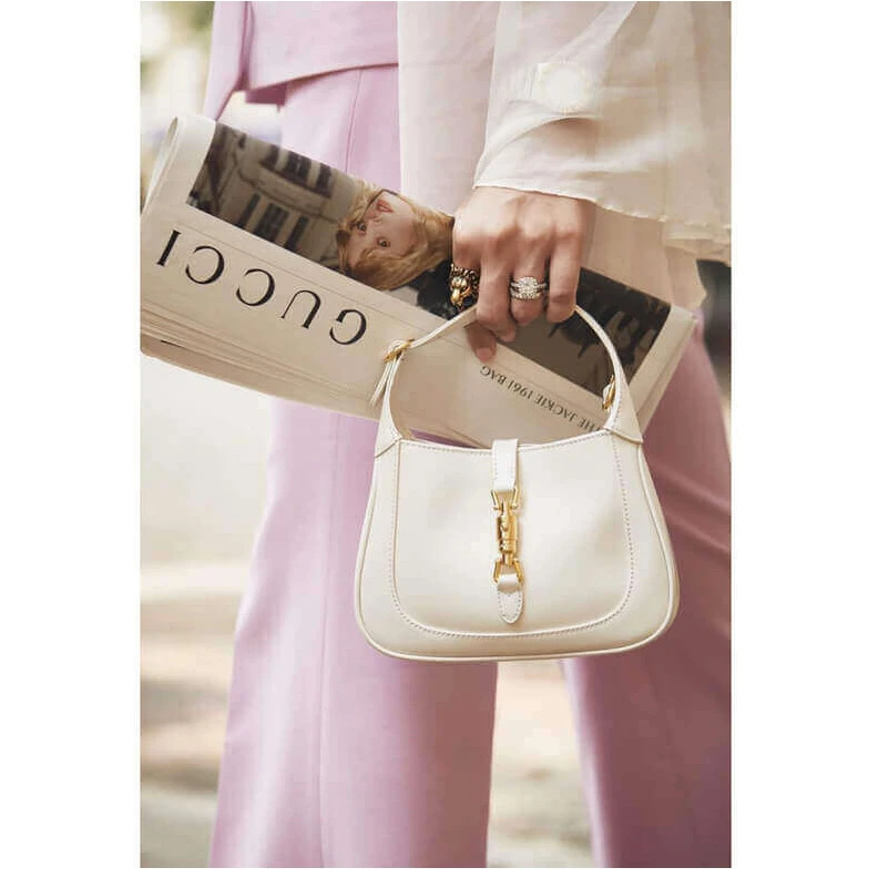 Lv belts replica Goldtoned Gucci Jackie 1961 Mini Hobo Bag In White Leather