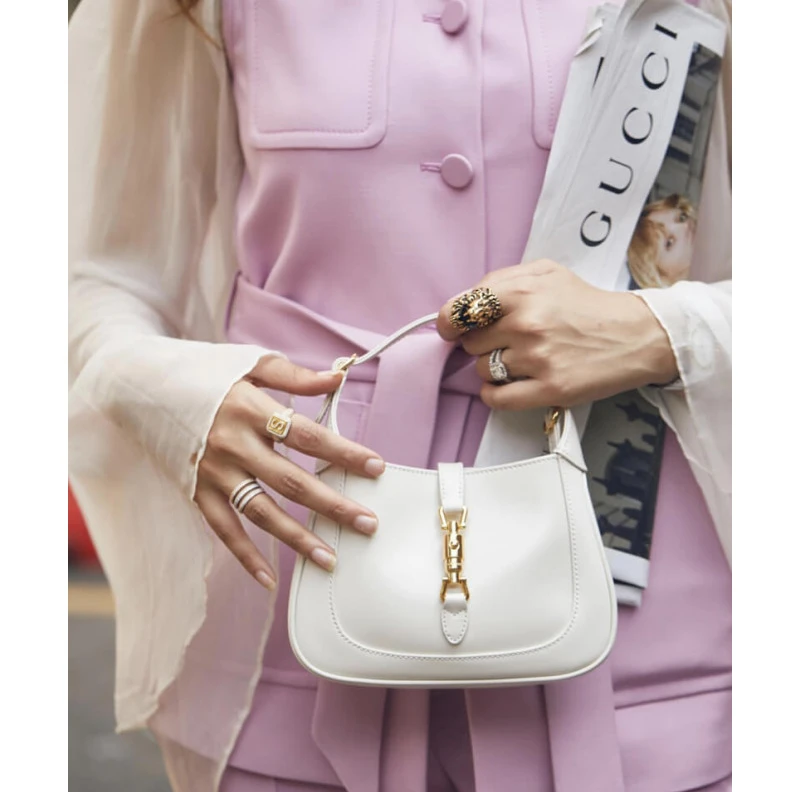 Lv belts replica Goldtoned Gucci Jackie 1961 Mini Hobo Bag In White Leather