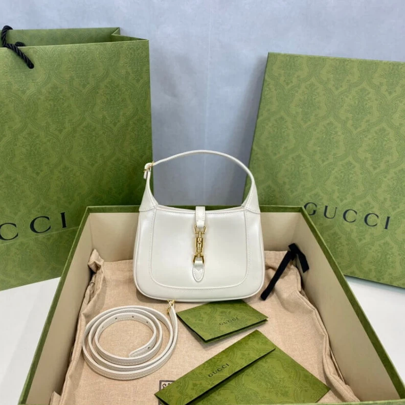 Lv belts replica Goldtoned Gucci Jackie 1961 Mini Hobo Bag In White Leather