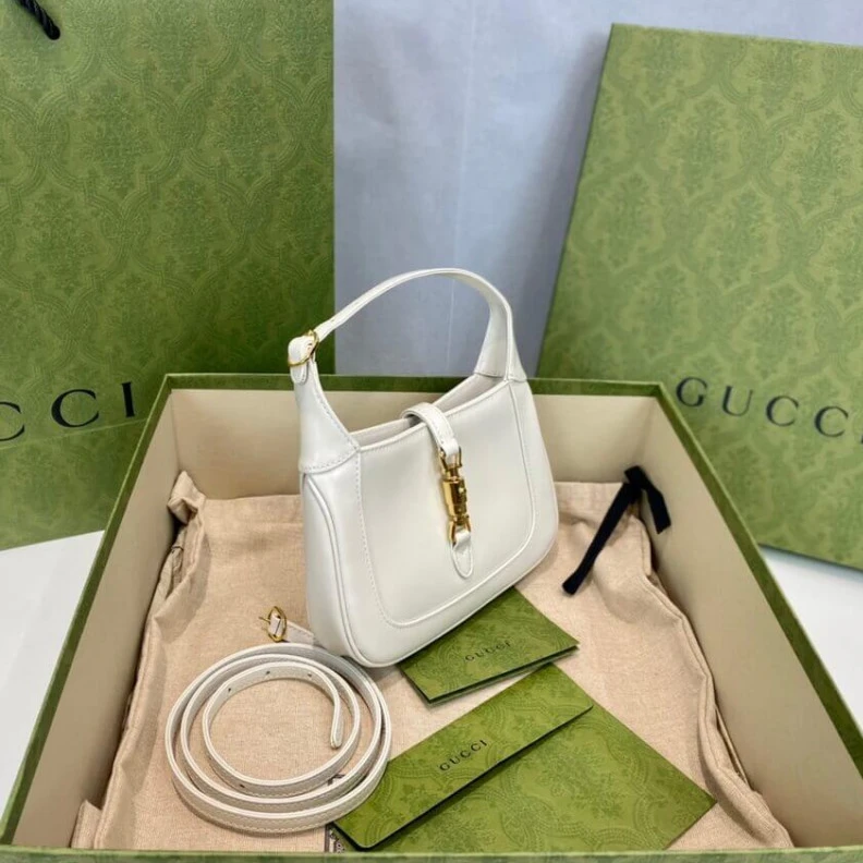 Lv belts replica Goldtoned Gucci Jackie 1961 Mini Hobo Bag In White Leather