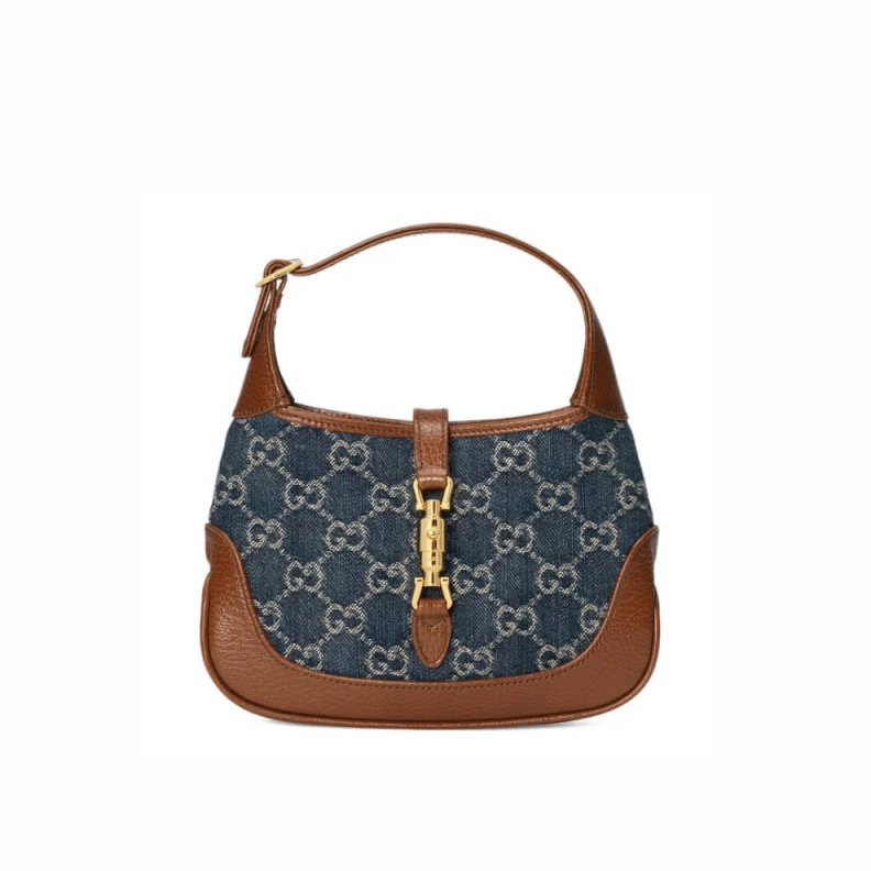 Cotton li Gucci Jackie 1961 Mini Shoulder Bag in Blue Jacquard Denim