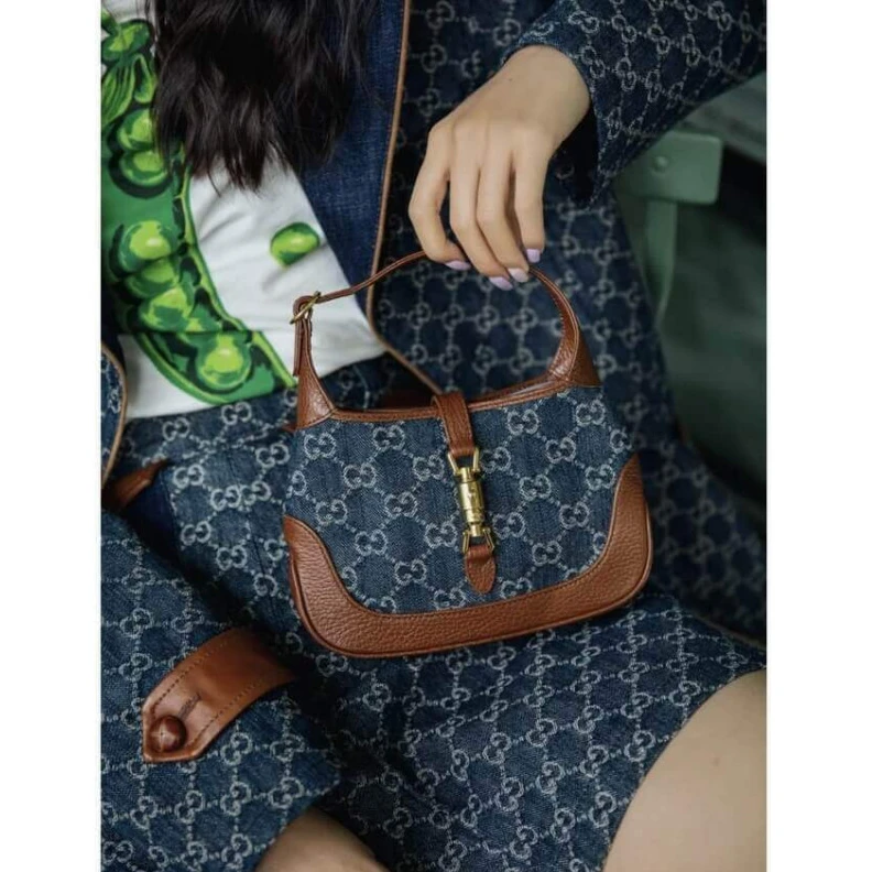 Replica bags lv Cotton li Gucci Jackie 1961 Mini Shoulder Bag in Blue Jacquard Denim