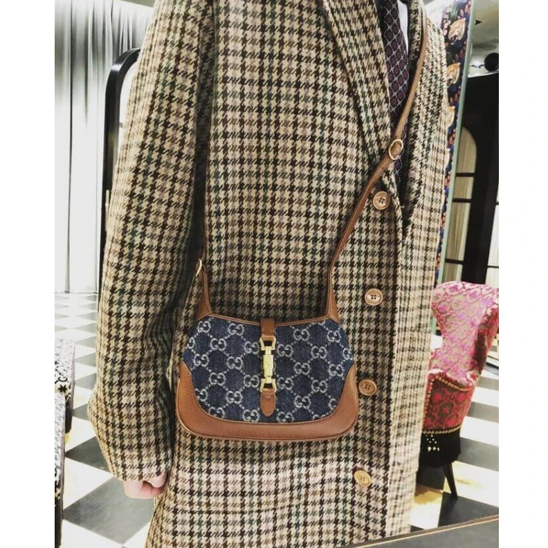 Replica bags lv Cotton li Gucci Jackie 1961 Mini Shoulder Bag in Blue Jacquard Denim