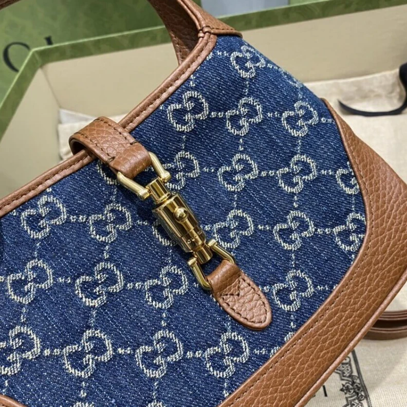 Replica bags lv Cotton li Gucci Jackie 1961 Mini Shoulder Bag in Blue Jacquard Denim