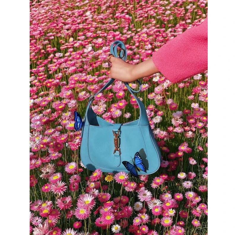 Kitlife 27.5 x 19 Gucci Jackie 1961 Small Hobo Bag In Blue Leather