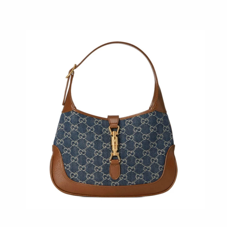 Piston cl Gucci Jackie 1961 Small Shoulder Bag in Blue Jacquard Denim