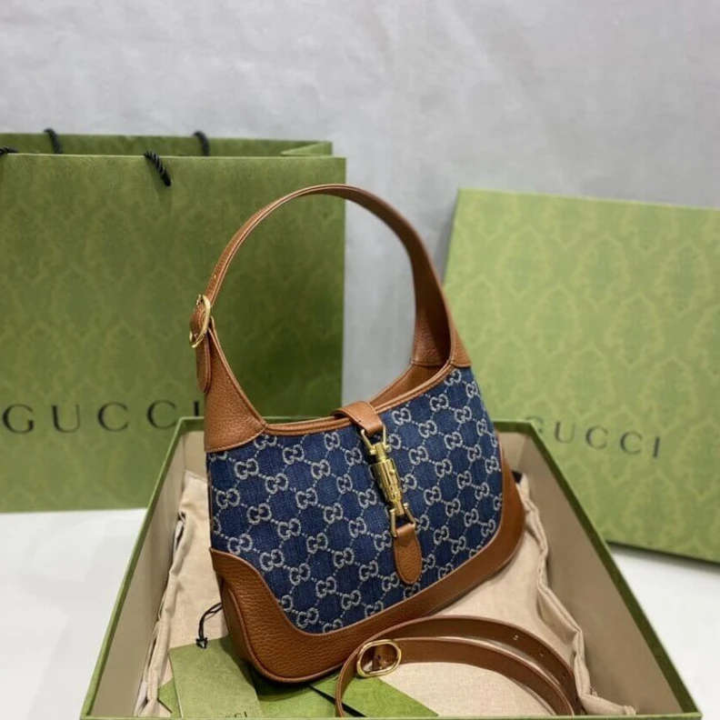 Kitlife ru Piston cl Gucci Jackie 1961 Small Shoulder Bag in Blue Jacquard Denim